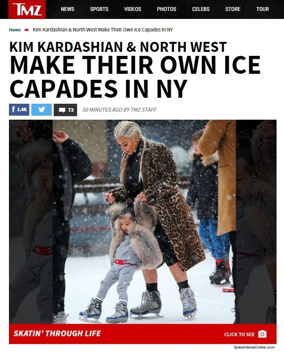 Kim Kardashian em dia de patinação no gelo com North West (Foto: Divulgação)
