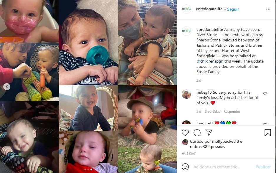 O post informando a doação dos órgãos do sobrinho de Sharon Stone (Foto: Instagram)