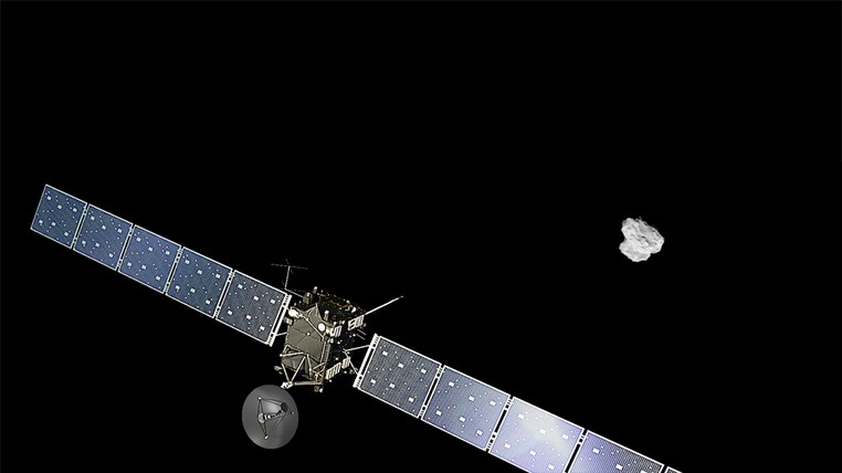 Ilustração mostra a sonda rosetta chegando perto do cometa Chury (Foto: ESA)