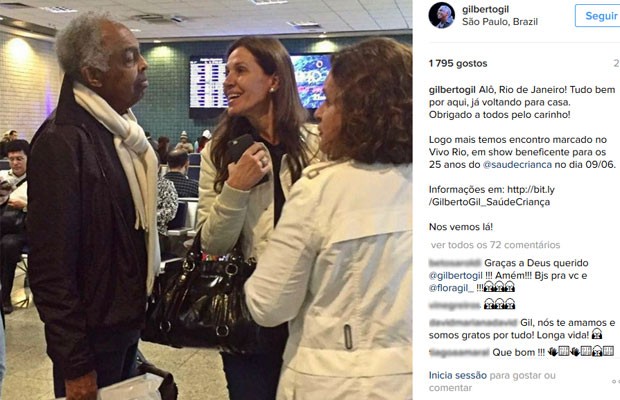 Gilberto Gil postou foto após receber alta no Hospital Sirio-Libanês (Foto: Reprodução/Instagram/Gilberto Gil)