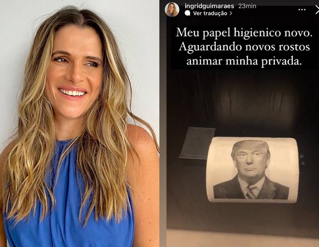 Ingrid Guimarães mostra papel higiênico com rosto de Donald Trump (Foto: Reprodução/Instagram)