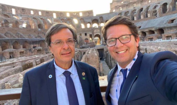 Gilson Machado e Mario Frias em viagem à Roma durante a 1ª Conferência de Ministros da Cultura do G20, em agosto 