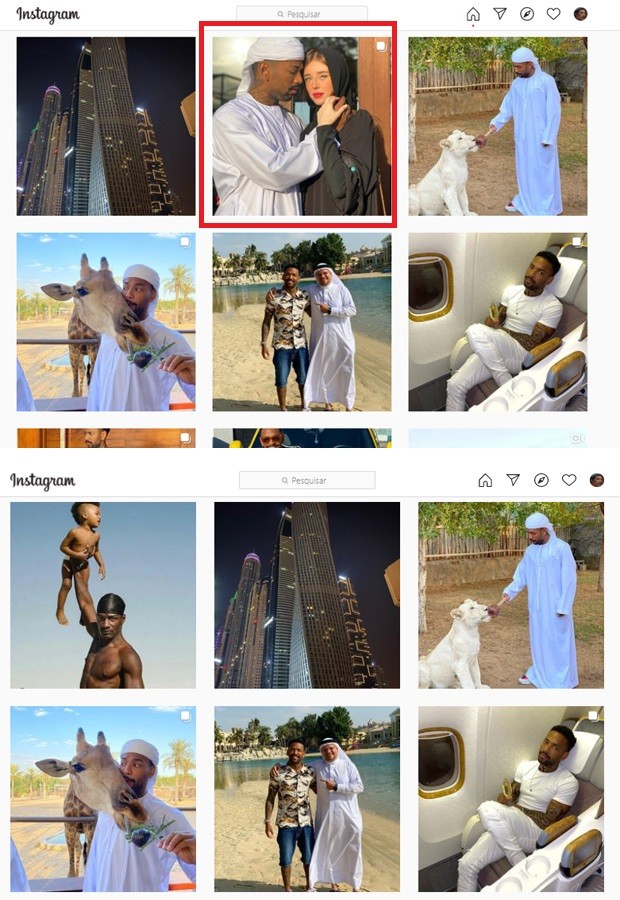 Duda do Borel deleta fotos com Duda Reis de seu Instagram; antes (acima) e depois (abaixo) (Foto: Reprodução/Instagram)