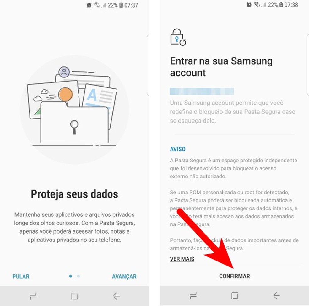 Siga os procedimentos e escolha "Confirmar" para ativar a Pasta Segura (Foto: Reprodução/Filipe Garrett)