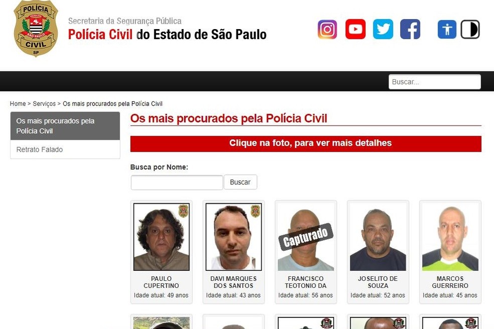 Paulo Cupertino Matias tem nome, fotos e dados pessoais incluídos na lista dos 24 criminosos mais procurados pela polícia de São Paulo — Foto: Reprodução/Polícia Civil de SP