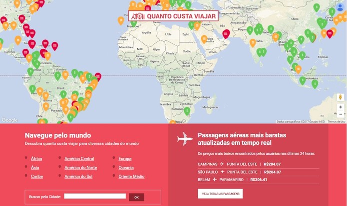 Homepage do site tem um mapa com marcadores de preço (Foto: Reprodução/Daniela Ferrari)