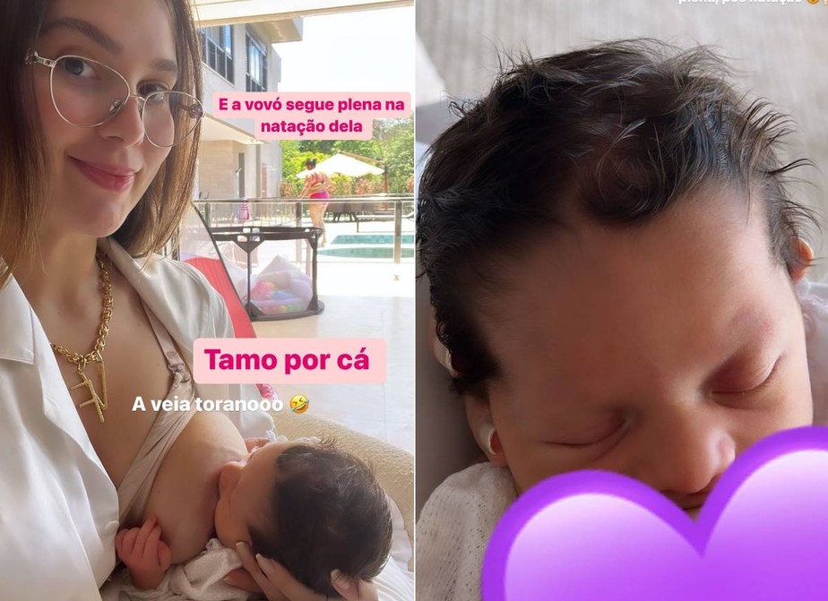 Virginia Fonseca amamenta a filha caçula, Maria Flor, e se derrete