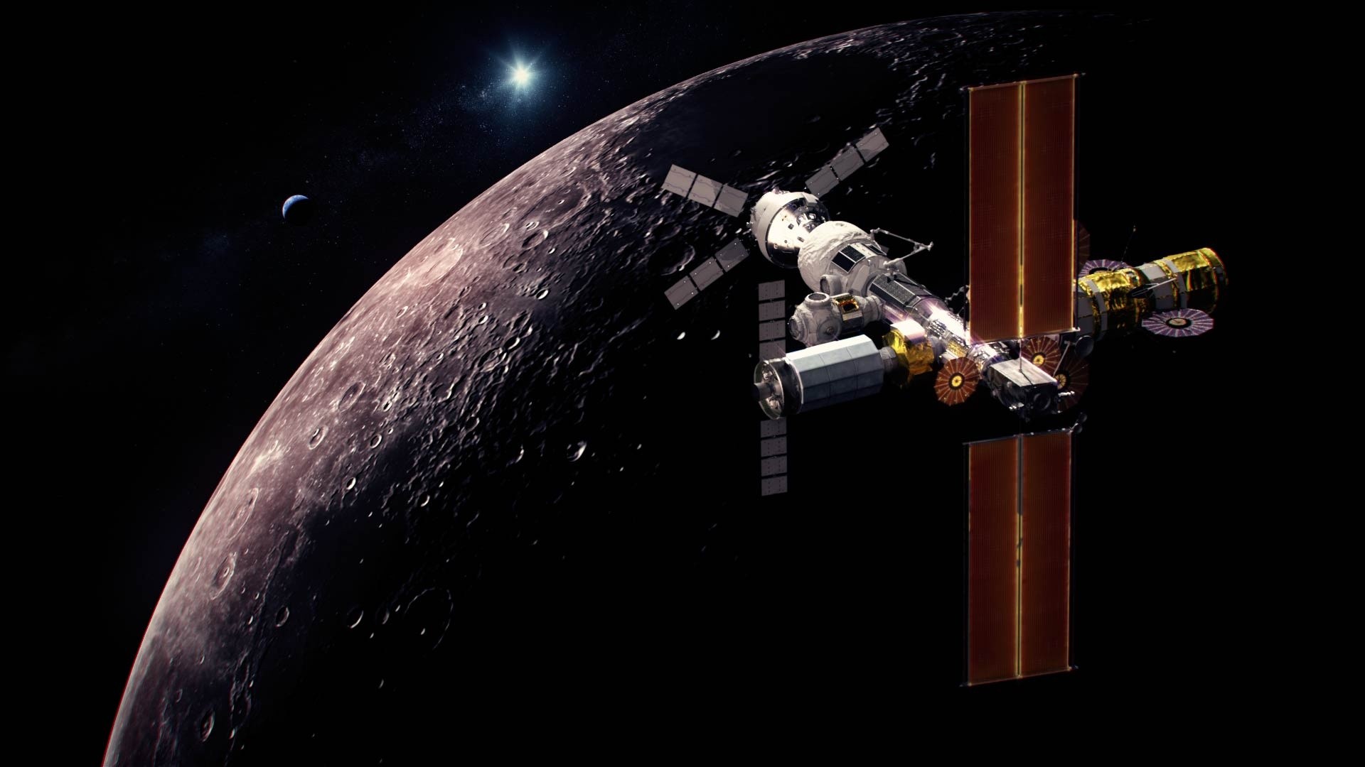 Canadá planeja lançamento de rover à Lua até 2026. Acima, uma representaçã artística do Canadarm3, o sistema robótico inteligente do Canadá que será instalado na externa do Gateway, uma pequena estação espacial em órbita ao redor da Lua a ser construída pela Nasa.  (Foto: Canadian Space Agency (CSA), Nasa)