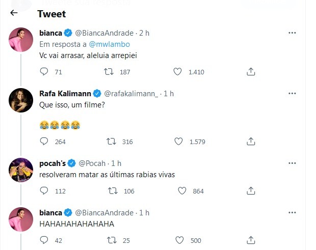 Rafa Kalimann e Bianca Andrade interagem no Twitter (Foto: Reprodução/Twitter)