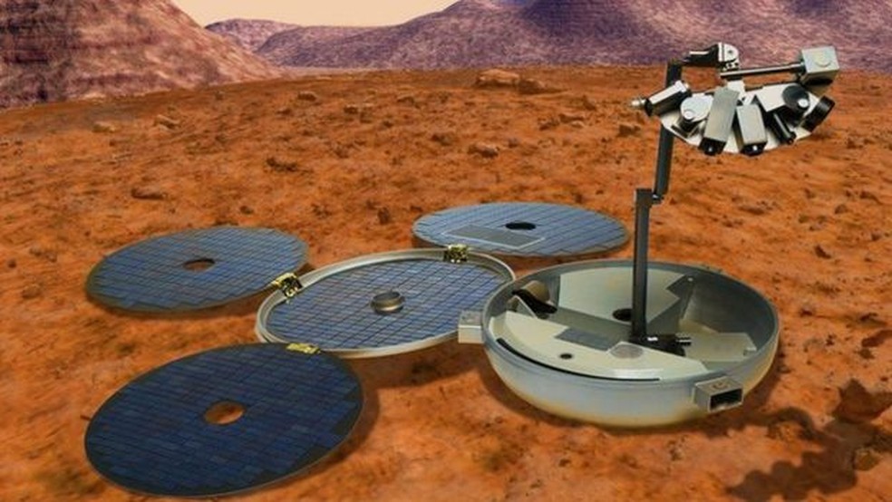 O Beagle 2 deveria colher investigar sinais de vida em Marte, mas se acidentou no pouso e não cumpriu sua missão — Foto: ESA-SPL
