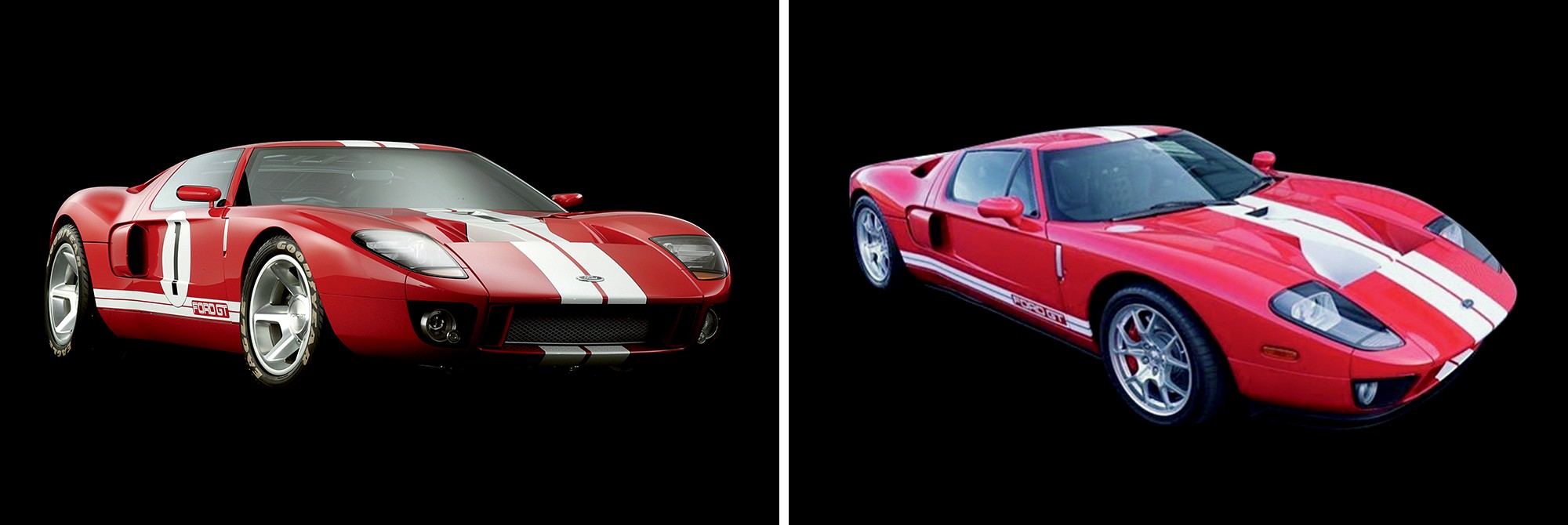 Império do fake: Consegue adivinhar qual o Ford GT40 original e qual o feito pela Autosfibra? A réplica (à dir.) é anunciada no Instagram por R$ 150 mil em postagem que troca o nome da Ford por “protótipo” (Foto: divulgação)