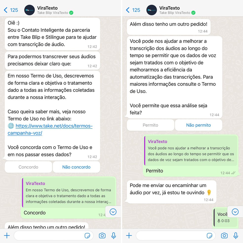 ViraTexto transforma áudios do WhatsApp em texto — Foto: Reprodução/ WhatsApp