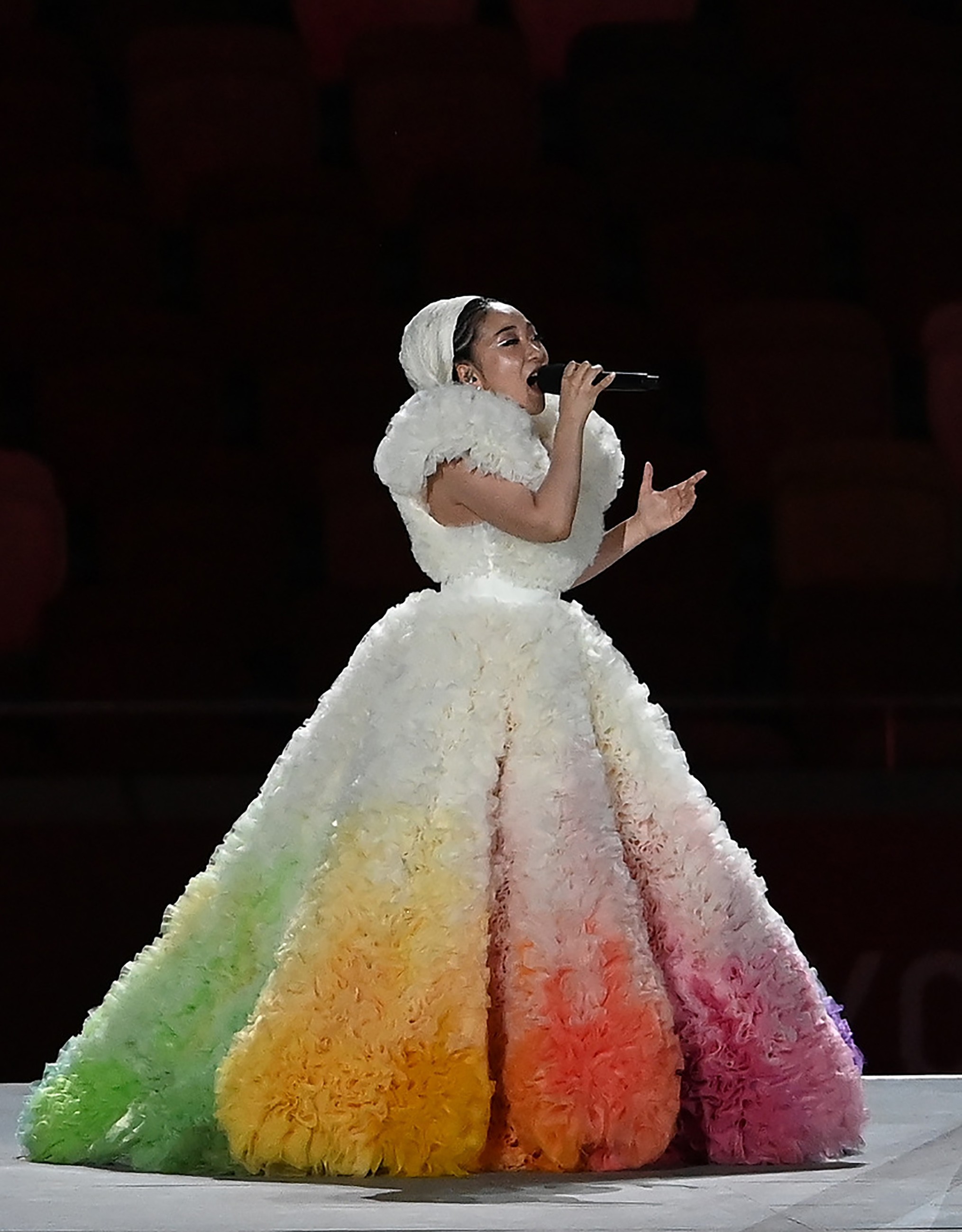 23 July 2021, Japan, Tokio: Olympics: Opening ceremony at the Olympic Stadium. Singer Misa sings the national anthem. Photo: Swen Pförtner/dpa (Photo by Swen Pförtner/picture alliance via Getty Images) (Foto: dpa/picture alliance via Getty I)