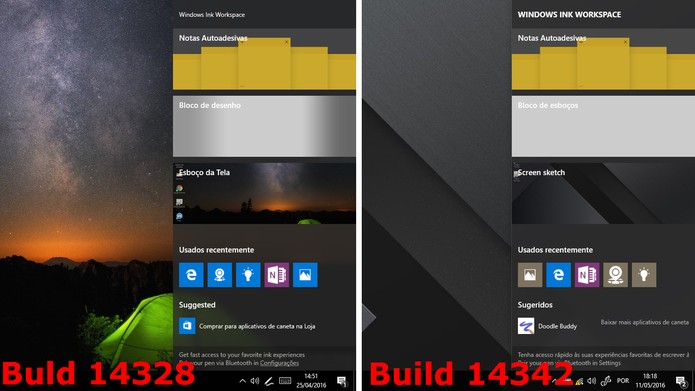 Build 14342 tem novo ícone para a Windows Ink Center (Foto: Reprodução/Elson de Souza)