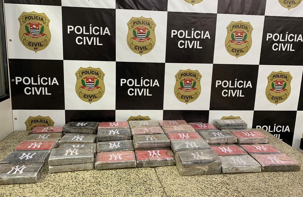 Tabletes de cocaína estavam em uma caminhonete em Santos — Foto: Divulgação/Secretaria de Segurança Pública