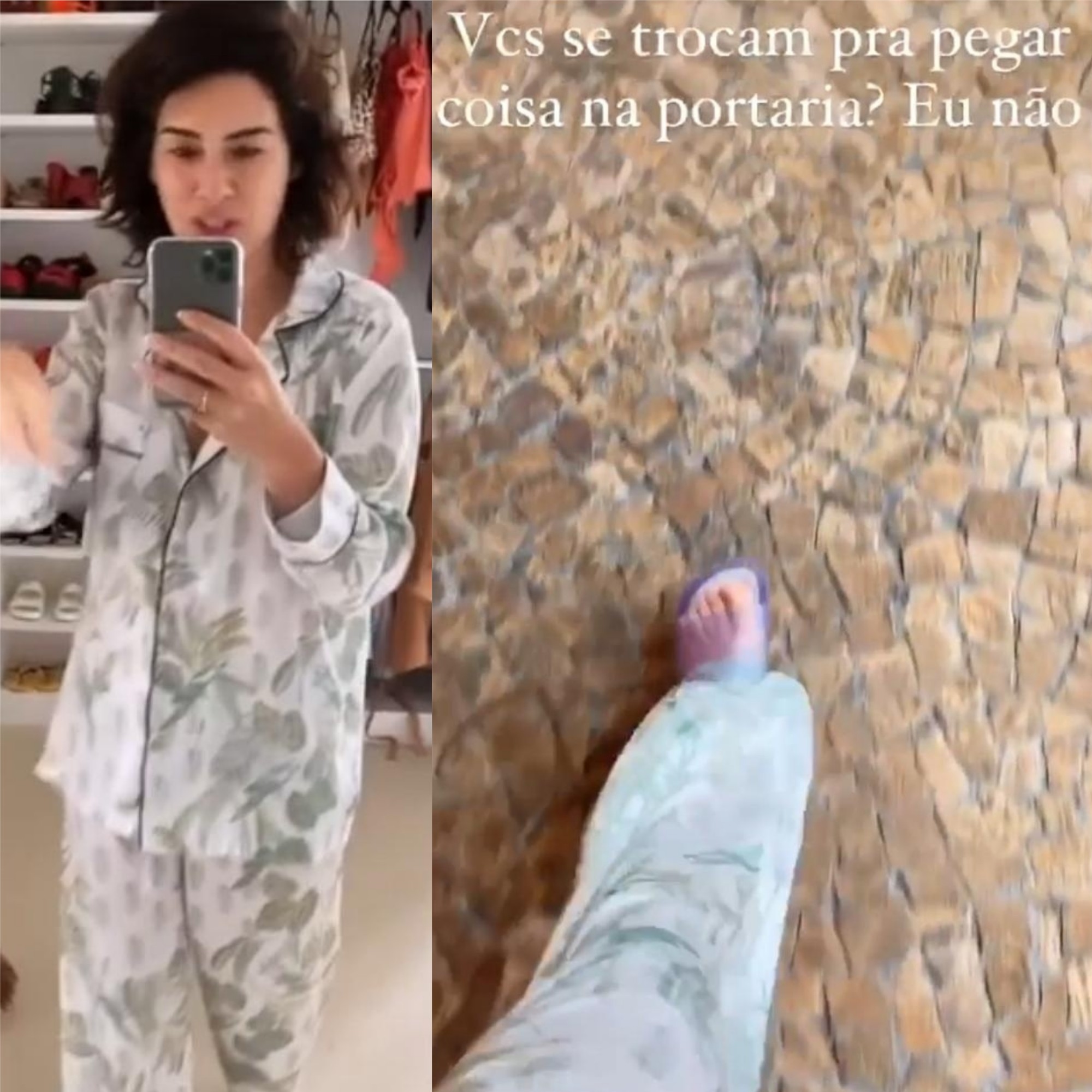 Fê Paes Leme vai buscar encomenda na portaria de pijama (Foto: Reprodução/Instagram)