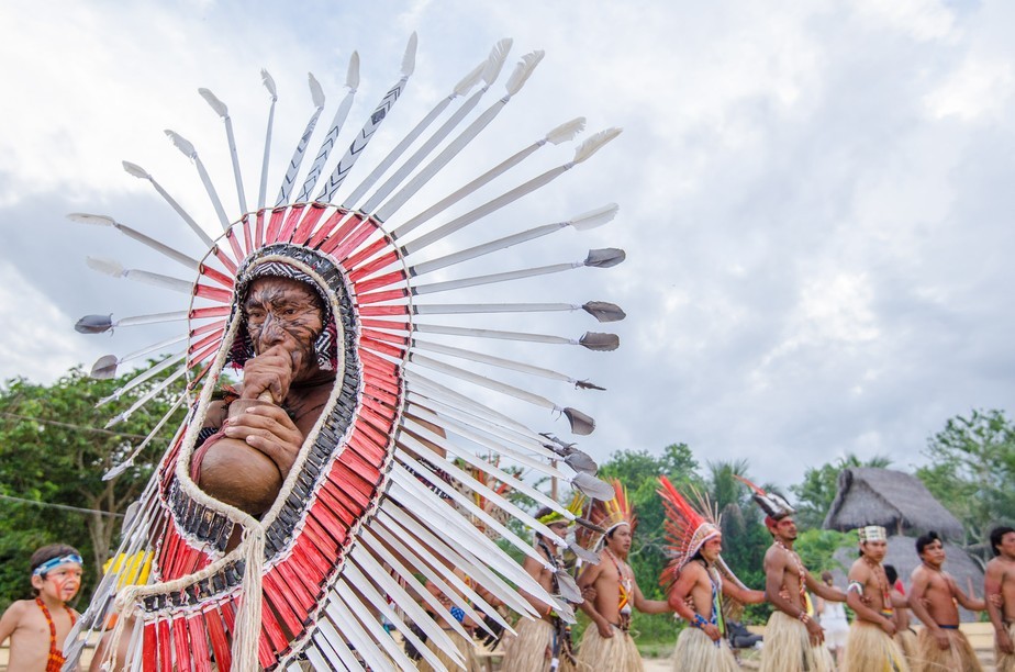 Indígenas do povo Yawanawá durante o Festival Mariri, na Aldeia Sagrada