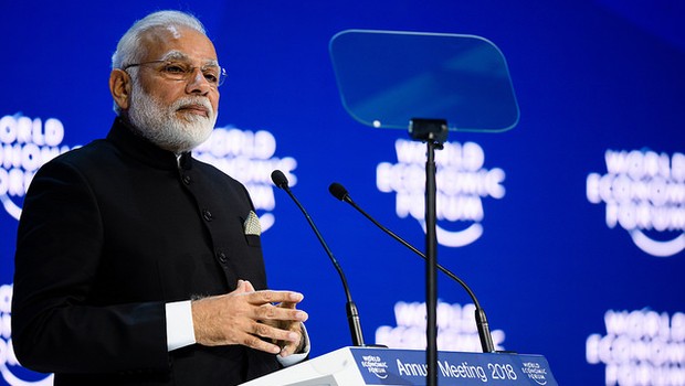 Primeiro-ministro da Índia, Narendra Modi, durante Fórum Econômico Mundial 2018 (Foto: Divulgação/World Economic Forum/Manuel Lopez)