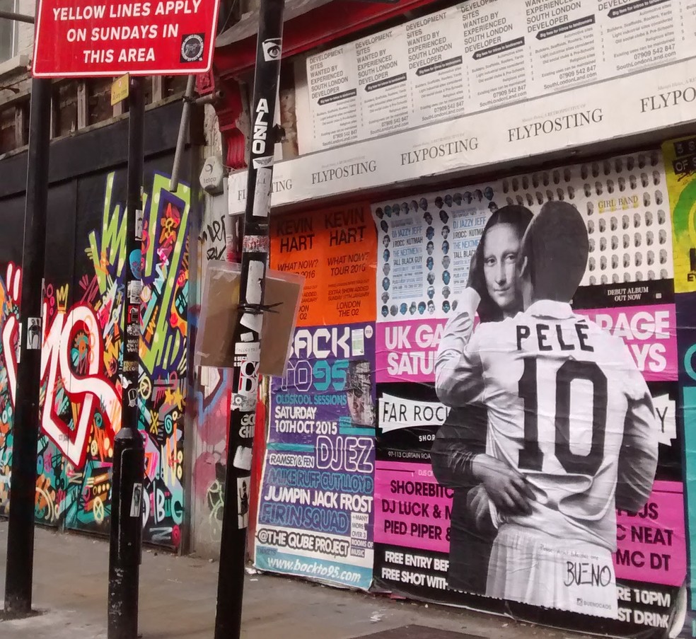 Pelé e Mona Lisa em rua de Londres, na Inglaterra — Foto: Luis Bueno/Arquivo pessoal