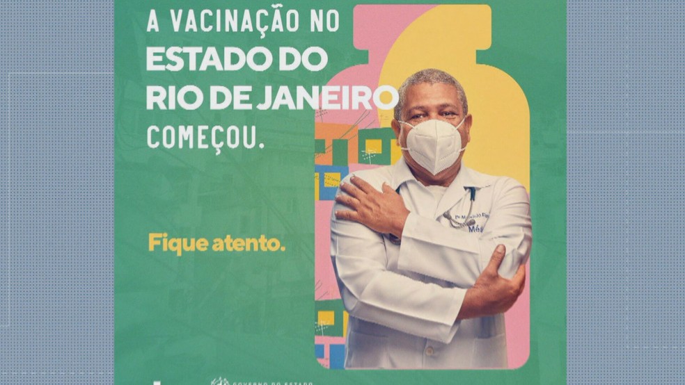 Campanha do governo do RJ contra a Covid mostra 'médico' com máscara de cabeça para baixo — Foto: Reprodução/TV Globo