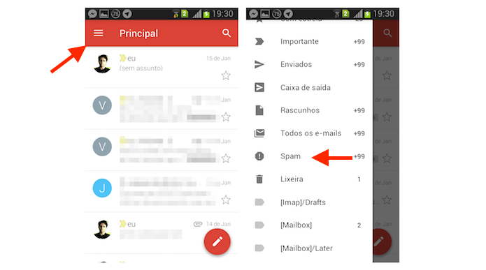 Acessando a caixa de spam do Gmail para Android (Foto: Reprodução/Marvin Costa)