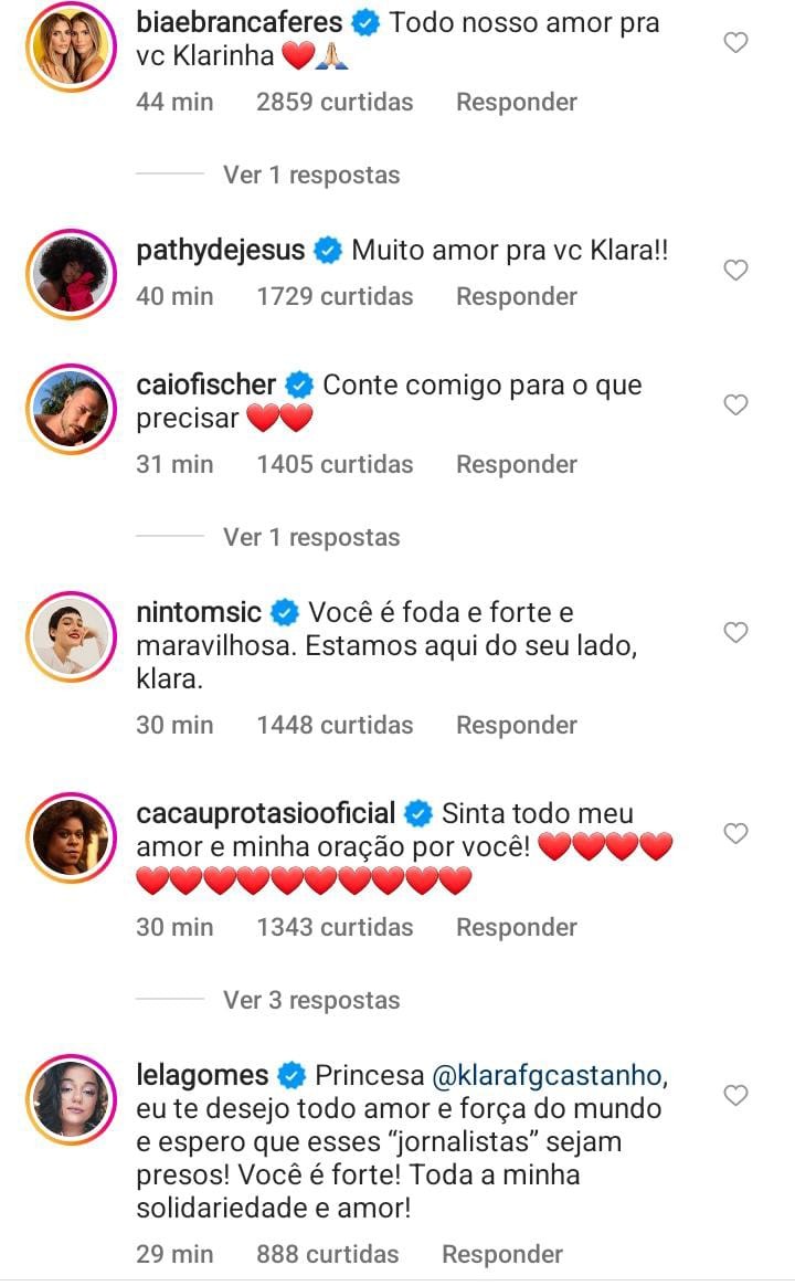 Famosos e fãs postam mensagens de apoio a Klara Castanho (Foto: reprodução/ Instagram)