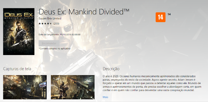 Página de Deus Ex: Mankind Divided no Xbox LIVE Marketplace (Foto: Reprodução/André Mello)