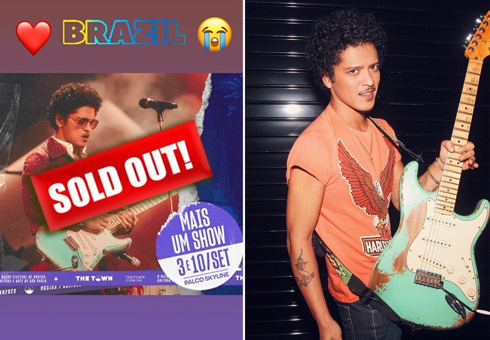 Bruno Mars comemora ingressos esgotados no The Town, em São Paulo — Foto: Reprodução/Instagram