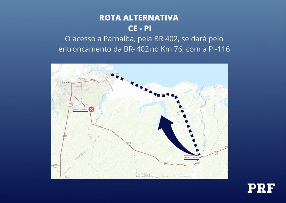 Desvio após interdição da BR-402 em Parnaíba, Litoral do Piauí — Foto: Divulgação/PRF