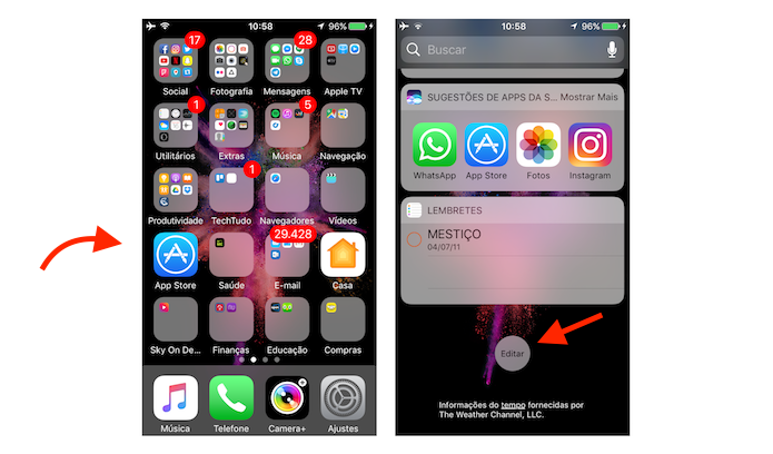 Acesso à tela de edição de widgets do iOS (Foto: Reprodução/Marvin Costa)