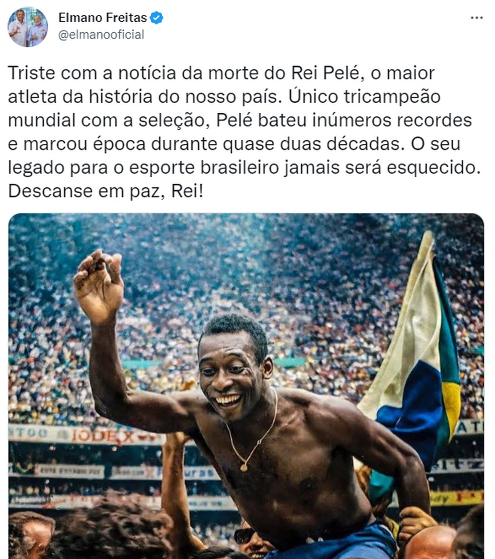 Elmano lamentou a morte de Pelé — Foto: Reprodução