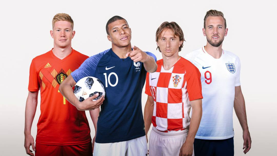 De Bruyne, MbappÃ©, Modric e Harry Kane, semifinalistas da Copa do Mundo