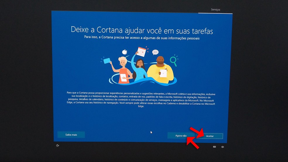 Tela da configuração do Windows 10 apresentando a Cortana — Foto: Reprodução/Rafael Leite