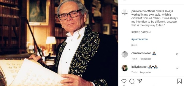Post da grife Pierre Cardin; estilista morreu aos 98 anos de idade (Foto: Reprodução/Instagram)