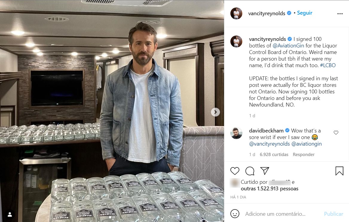 Ryan Reynolds troca piada suja com David Beckham (Foto: Reprodução / Instagram)