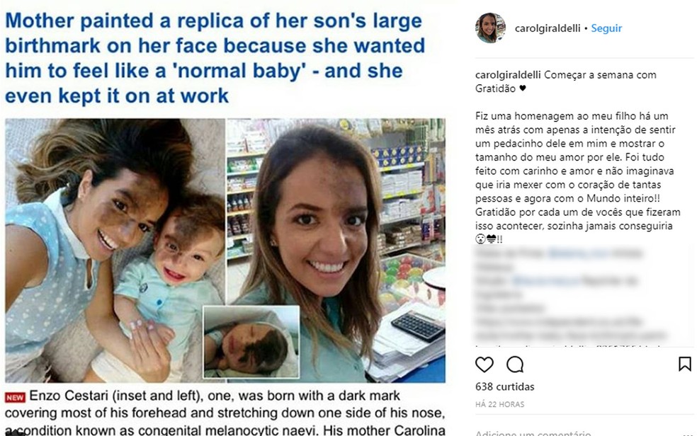 Veículos internacionais repercutiram o assunto e mãe fez agradecimento em rede social (Foto: Instagram/ Reprodução)