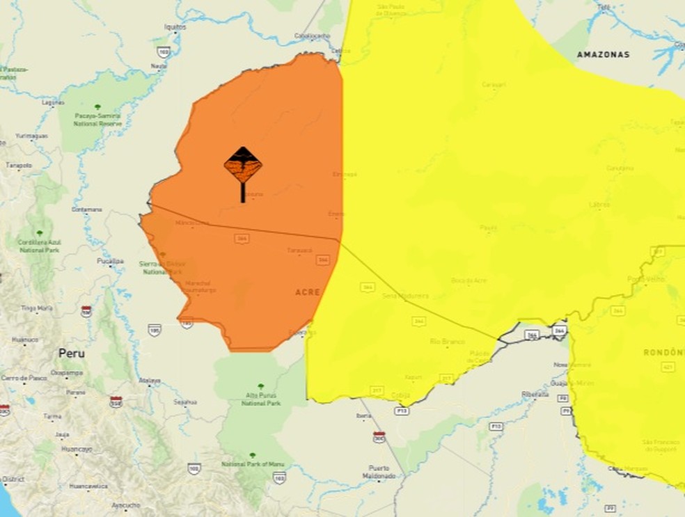 Inmet alerta para chuvas fortes com ventos intensos no Acre — Foto: Reprodução