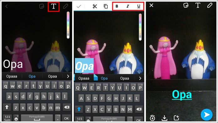 Snapchat adicionou formatação de texto em caixa de menu do Android (Foto: Reprodução/Camila Peres)