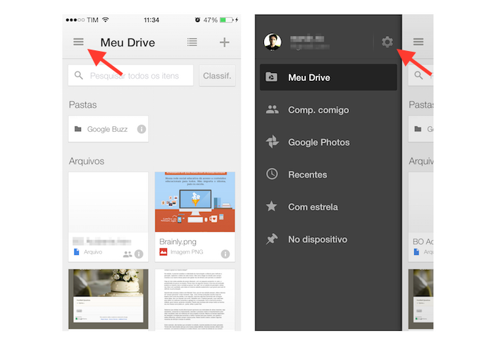 Acessando as configurações do Google Drive no iPhone (Foto: Reprodução/Marvin Costa)