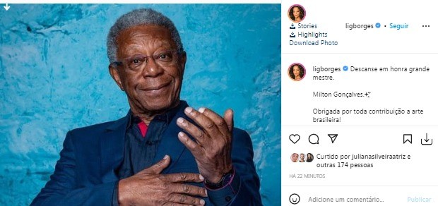 Aline Borges lamenta morte de Milton Gonçalves (Foto: Reprodução/Instagram)