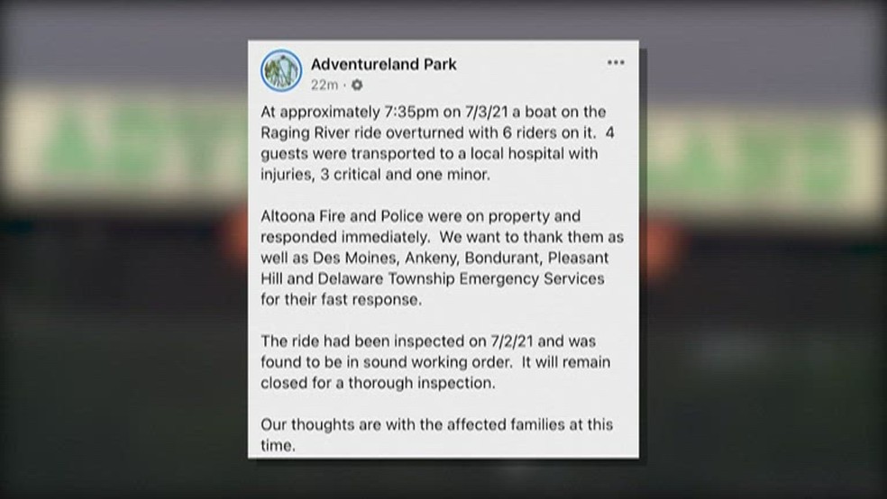 Nota da administração do parque diz que 4 visitantes precisaram ser levados ao hospital — Foto: Reprodução/NBC