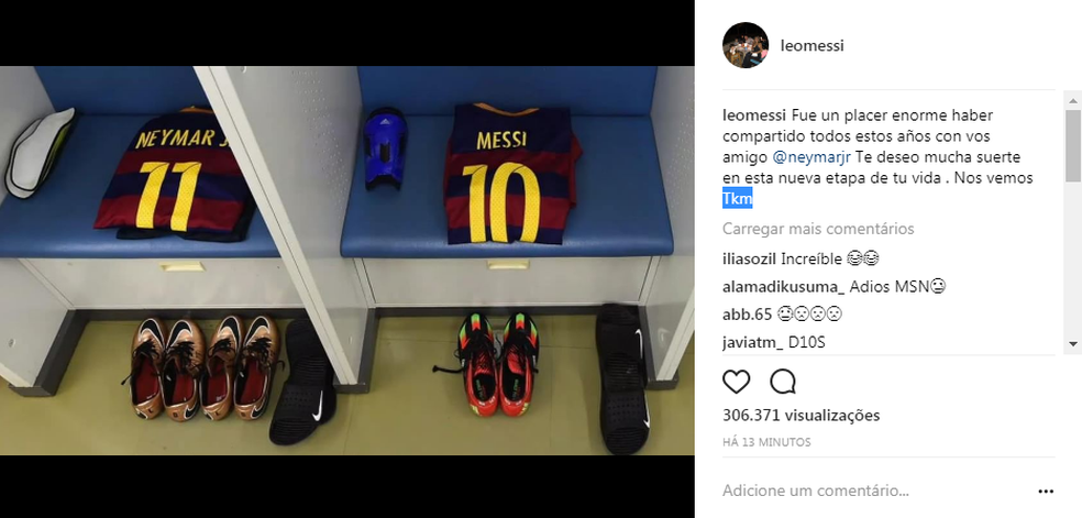 Argentino se despede de Neymar com vídeo no Instagram (Foto: Reprodução/Instagram)
