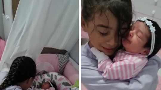 Menina se emociona ao ver irmã pela primeira vez e vídeo viraliza