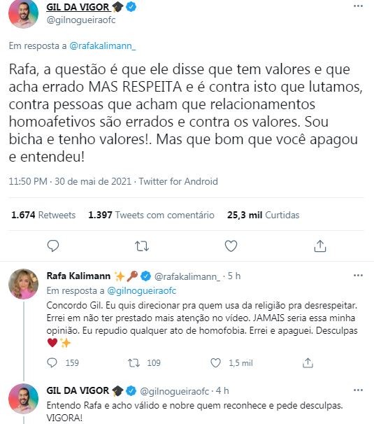 Rafa Kalimann se desculpa após postar vídeo lgbtfóbico (Foto: Reprodução / Twitter)