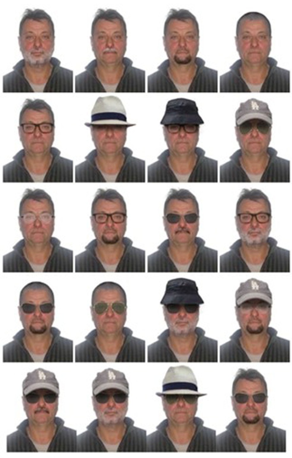 Polícia Federal divulgou simulações de possíveis disfarces de Cesare Battisti — Foto: Divulgação/Polícia Federal