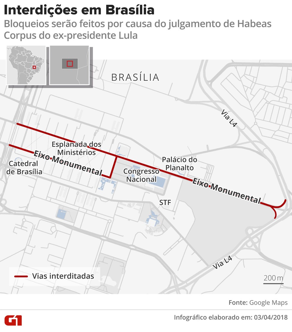 Tr&acirc;nsito bloqueado na Esplanada dos Minist&eacute;rios  (Foto: Infografia: Alexandre Mauro/G1)