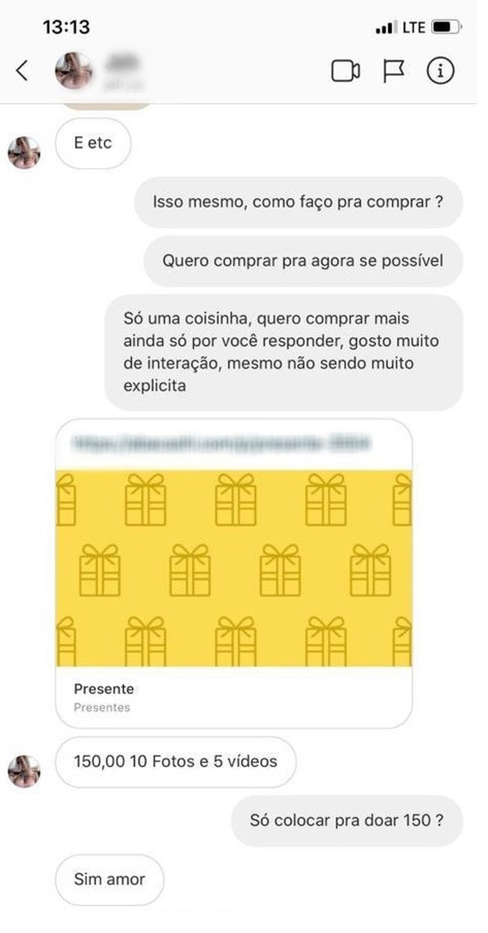 Negociação de compra de fotos da modelo, no DF — Foto: Reprodução