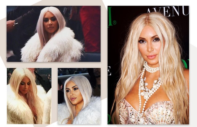 Celebridades usando peruca: Kim Kardashian (Foto: Getty Images e Reprodução/Instagram)