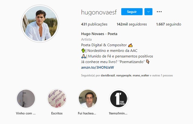 Perfil de Hugo Novaes no Instagram (Foto: Reprodução/ Instagram)