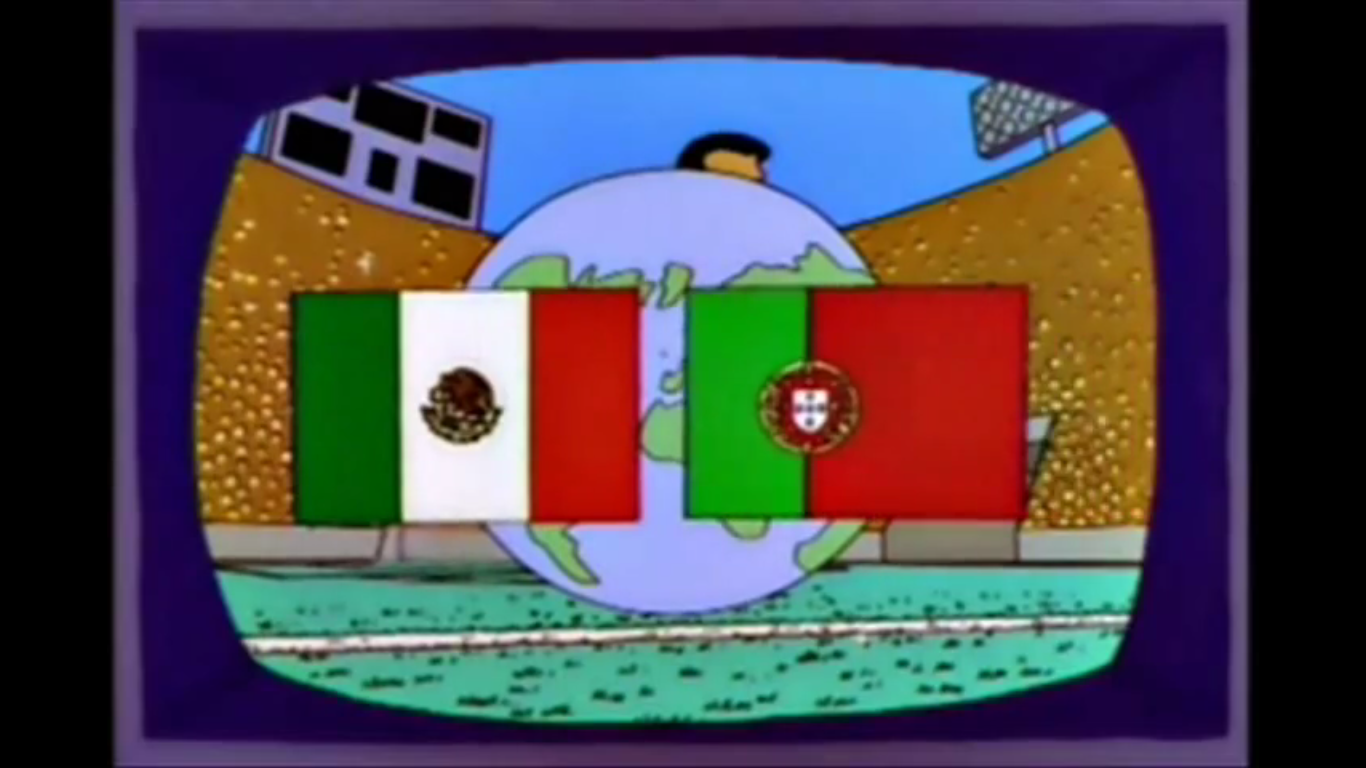 A previsão de Os Simpsons sugerindo a final da Copa do Mundo entre México e Portugal (Foto: Reprodução)